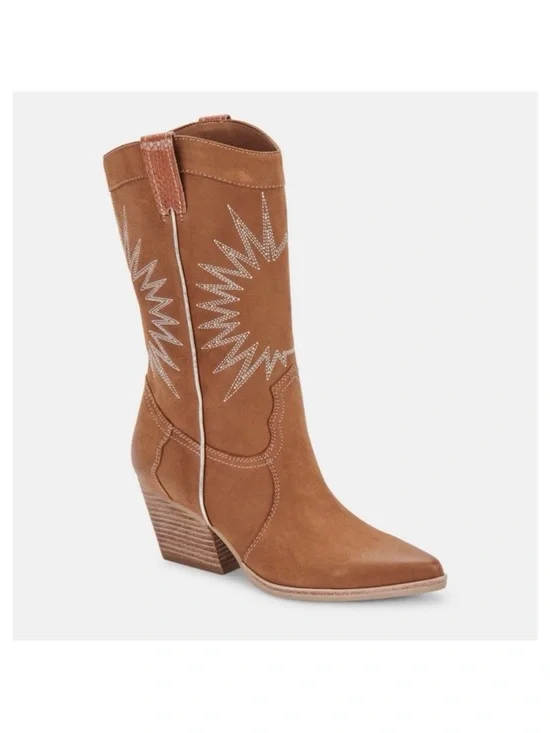 Dolce Vita Lawson Boot in Whiskey Nubuck Western Heeled Mid-Calf Boots 8 cowgirl - Picture 1 of 17